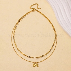 Colliers avec pendentif en forme de nœud papillon en acier inoxydable 304&nbsp;NJEW-L182-001G-02