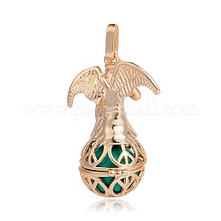 Pendentifs de cages rondes creuses en laiton plaqué d'or&nbsp;KK-J249-07G