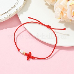 Gestellplattierte Messing- und natürliche Süßwasserzuchtperlen-Armbänder aus geflochtenen Perlen&nbsp;BJEW-JB13769