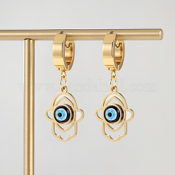 Elegantes pendientes de aro de acero inoxidable 201 con diseño de palmera y ojo malvado.&nbsp;TY1831