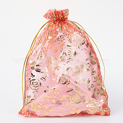 Rose gedruckt Organza Beutel&nbsp;OP-R021-13x18-06
