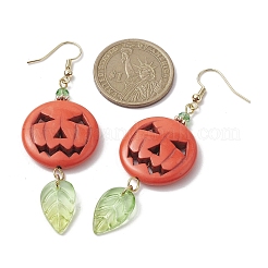 Boucles d'oreilles pendantes en citrouille turquoise synthétique et feuille de verre&nbsp;EJEW-TA00408
