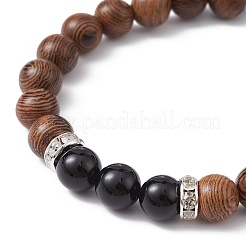 Armband aus runden geflochtenen Perlen aus natürlichem Wengeholz und Obsidian&nbsp;BJEW-JB09757-02