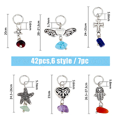6 Sets 6 Stile Chakra natürliche & synthetische gemischte Steinsplitter Legierung Anhänger&nbsp;FIND-FH0006-29