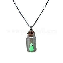 Halloween leuchtende Geisterglas-Drift-Flaschenanhänger-Halsketten und baumelnde Ohrringe-Sets&nbsp;FS-WG90D60-01