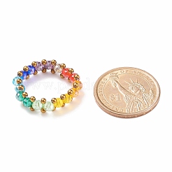 Anello per dito con perline di vetro intrecciato per donna&nbsp;RJEW-JR00467-04