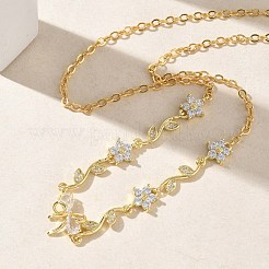 Collane con pendente a forma di fiore in ottone con pavé di zirconi cubici&nbsp;NJEW-C121-04E-G