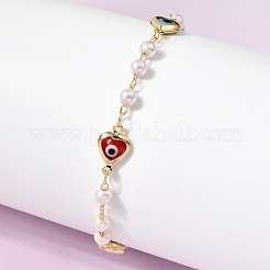 Armband aus Messing und ABS mit Imitationsperlen für Damen&nbsp;BJEW-K298-01G