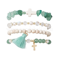4 pz 4 stili di braccialetti elastici con perline di pietre preziose naturali&nbsp;BJEW-JB11596
