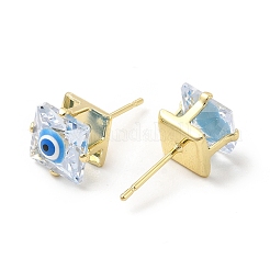 Pendientes de tuerca de vidrio cuadrado con mal de ojo esmaltado&nbsp;EJEW-P210-03G-03