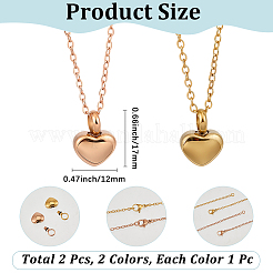 2 collier urne funéraire en forme de cœur en acier inoxydable 304&nbsp;NJEW-CN0001-28B