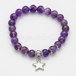 Natürliche gemischte Stein Perlen Stern Charme Stretch-Armbänder&nbsp;BJEW-JB01981