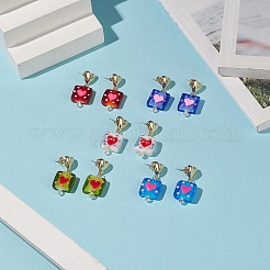 Rectángulo de murano hecho a mano con aretes colgantes de corazón&nbsp;EJEW-JE05150