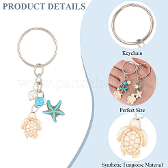 20 portachiavi con ciondolo in turchese sintetico a forma di tartaruga con stella marina&nbsp;KEYC-CP0001-47B