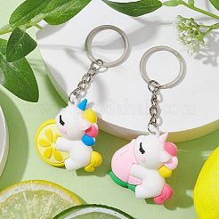 2 Stück 2 Stile Cartoon-Einhorn-Schlüsselanhänger aus PVC-Kunststoff&nbsp;KEYC-JKC00675