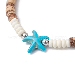 Braccialetti elastici in cocco naturale con perline sintetiche turchesi per uomo e donna&nbsp;BJEW-JB11739-01