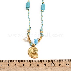 Collar de cordón de algodón con colgante en forma de concha de acero inoxidable 304&nbsp;NJEW-C093-05A-G