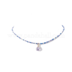 Collier pendentif en forme de larme de verre avec des chaînes de perles de rocaille pour les femmes&nbsp;NJEW-JN04260