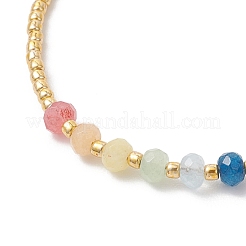 Pulseras para mujer con cuentas redondas de jade natural malasio teñido con chakras y cuentas de vidrio.&nbsp;BJEW-JB13075