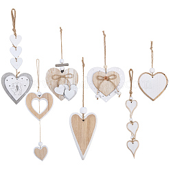 7 pièce 7 styles de décorations suspendues en bois en forme de cœur&nbsp;HJEW-GF0001-58