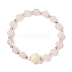 Braccialetti elastici in quarzo rosa naturale e turchese sintetico&nbsp;BJEW-JB13475