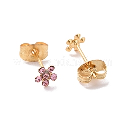 Pendientes de flor con rhinestone y pasadores de acero inoxidable quirúrgico 316L&nbsp;EJEW-P204-03G-05