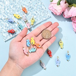 10 Stück handbemalter Porzellananhänger mit Fischmotiv und Polka-Dots&nbsp;PALLOY-YW00115-01