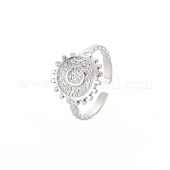 Anillo de puño abierto plano y redondo con letra inicial de acero inoxidable 304 que no se deslustra para hombres y mujeres.&nbsp;RJEW-S405-246P-C