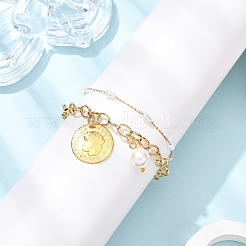 2pcs 2 styles 316 bracelets à maillons en acier inoxydable chirurgical en plastique imitation perles et bracelets à breloques en acier inoxydable 304 pour femmes&nbsp;BJEW-JB12421