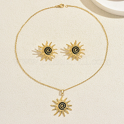 Ohrringe und Halsketten-Sets aus Edelstahl mit spiralförmiger Sonne für Damen&nbsp;VJ3176