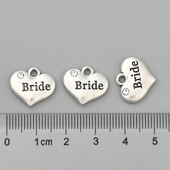 Thema Hochzeit antiken silbernen Ton tibetischen Stil Herz mit Braut Rhinestone-Charme&nbsp;TIBEP-N005-12E
