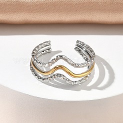 Offene Manschettenringe aus dreifach gewelltem Edelstahl 304 für Damen&nbsp;RJEW-A095-01PG