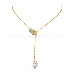 Colliers lariat réglables en laiton avec micro-pavés de zircon cubique transparent en forme de feuille&nbsp;NJEW-JN06467