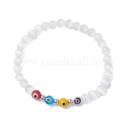 Pulseras elásticas de cuentas redondas hechas a mano con ojo de gato y ojo malvado para mujer&nbsp;BJEW-JB12289-03