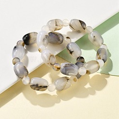Braccialetti elastici con perline di agata dendritica naturale&nbsp;G-P570-01D