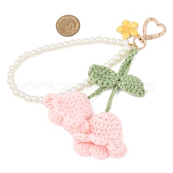 Decorazioni pendenti con perline rotonde di vetro e mughetto all'uncinetto in filato di cotone fatto a mano&nbsp;HJEW-JM04389-03
