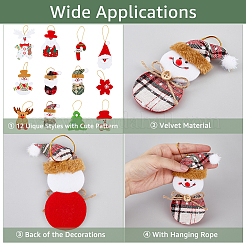 12 pièce 12 styles de décorations de Noël en velours avec cloche&nbsp;FIND-FH0007-54