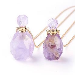 Collares pendientes de la botella de perfume abrible amatista natural&nbsp;NJEW-G325-01G