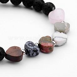 Braccialetti elasticizzati con perle di roccia lavica naturale&nbsp;BJEW-JB02489