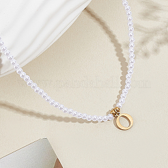 Colliers avec pendentifs en acier inoxydable et perles d'imitation&nbsp;NJEW-LP0001-51O-G