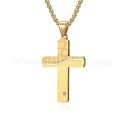 Collares con colgante de cruz craquelada de acero inoxidable 304 con cristales y rhinestone para hombre.&nbsp;WG8344E-02