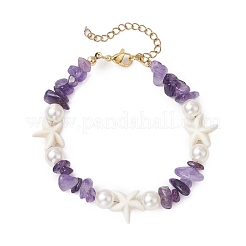 Seestern-Armbänder aus synthetischem Türkis und natürlichen Amethyst-Chip-Perlen für Frauen&nbsp;BJEW-JB11264-01