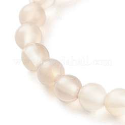 Anello elasticizzato con perline tonde in agata grigia naturale con pietra di luna&nbsp;RJEW-JR00440-02
