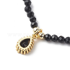 Collana con ciondolo a goccia in zirconia cubica con catene di perline di agata nera naturale tinta e riscaldata&nbsp;NJEW-JN04121-04
