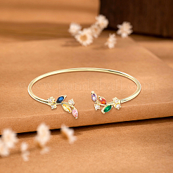 1 bracelet manchette élégant en laiton avec zircone cubique pour femme&nbsp;BJEW-LP0003-33G-01