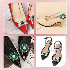 4 pieza de 2 estilos de adornos para zapatos con rhinestone de latón y flores&nbsp;AJEW-WR0002-42A