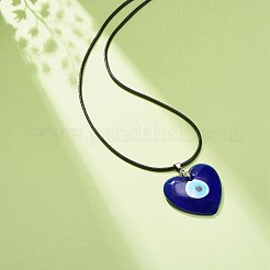 Collier pendentif mauvais œil au chalumeau bleu avec cordon ciré pour femme&nbsp;NJEW-JN03955-03