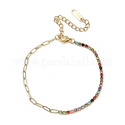 Bracelets pour femmes en acier inoxydable 304 avec chaîne trombone et chaîne à strass.&nbsp;BJEW-D456-06G-03