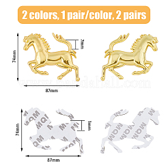 2 Paar 2 Farben Zinklegierung 3D Pferdeabzeichen Metallaufkleber&nbsp;STIC-FH0001-09