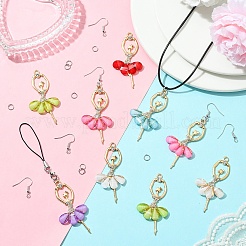 DIY Ballett Mädchen Legierung Anhänger Ohrringe/Halskette machen Kits&nbsp;DIY-YW0012-23